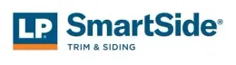Logo for LP SmartSide trim and siding. Blue square with