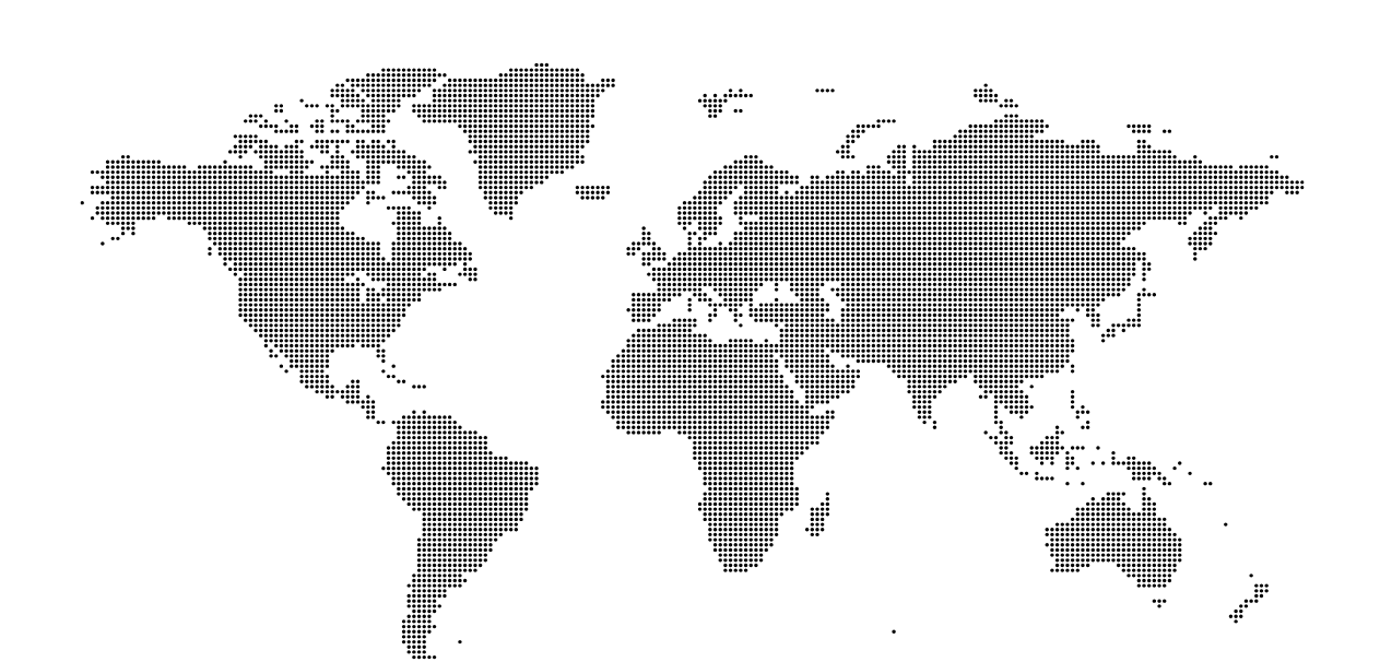 World map depicted with a grid of black dots on a white background.