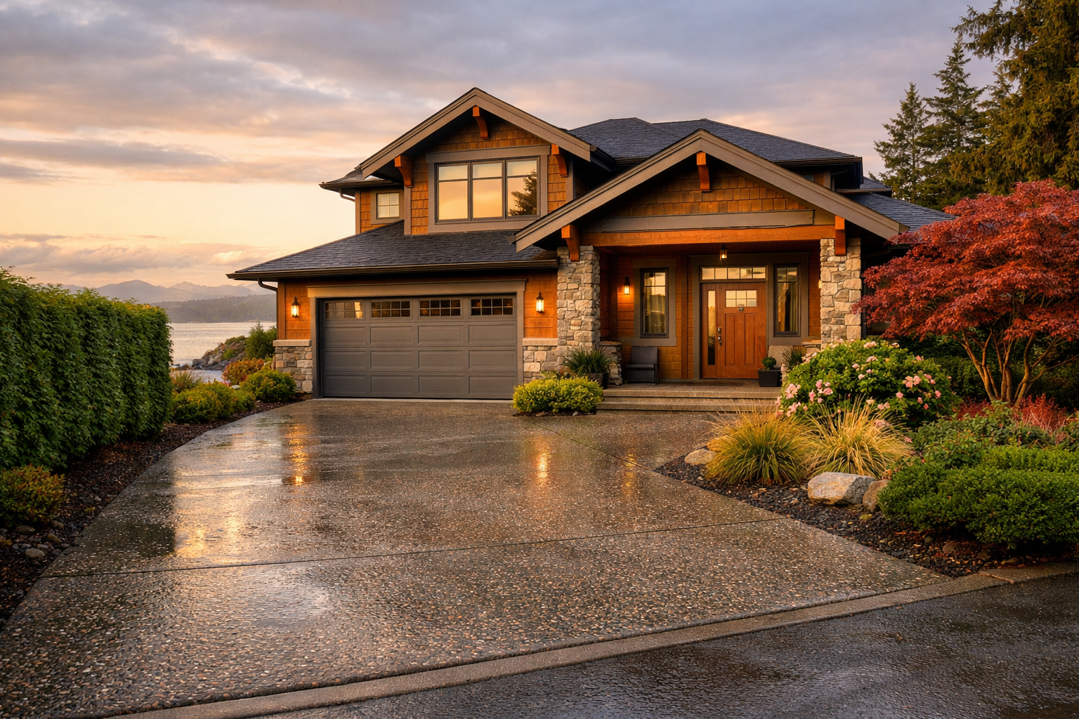 New concrete driveway in front of a home