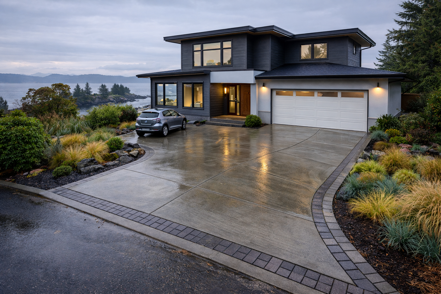 Residential Concrete Driveway in front of a home on a coastal waterway
