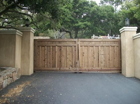 Brown Wooden Automated Swing Gates — Aromas, CA — Central California Ornamental Iron