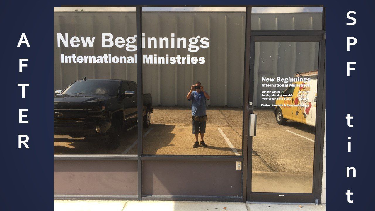 After professional SPF tint installed to storefront in Alabama - business tint central al