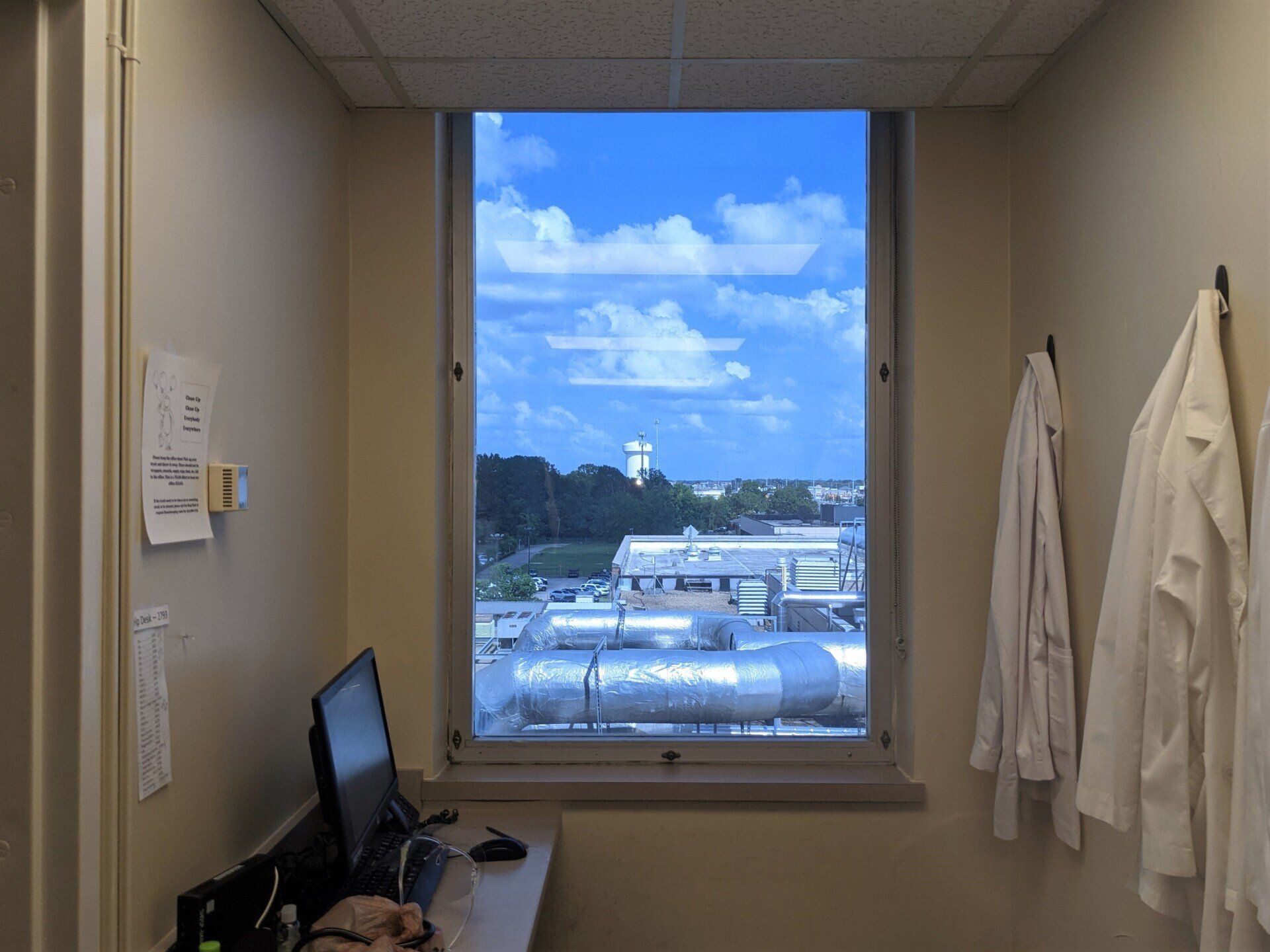 business window tinting in Montgomery AL - Bright Sun Glare Distortion was filtered out by SPF Office Window Tint at Baptist Hospital in Montgomery, AL