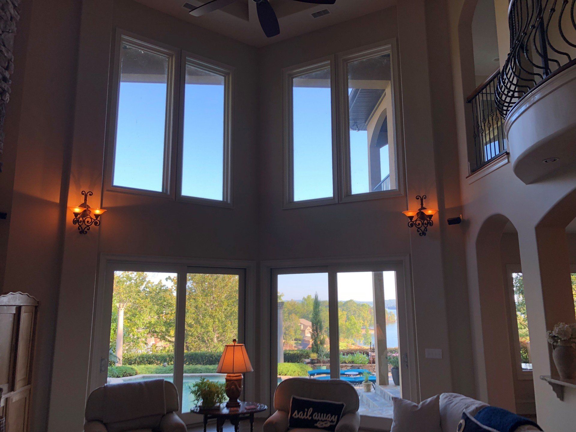 View looking out Lake Martin Home windows before tint installation.