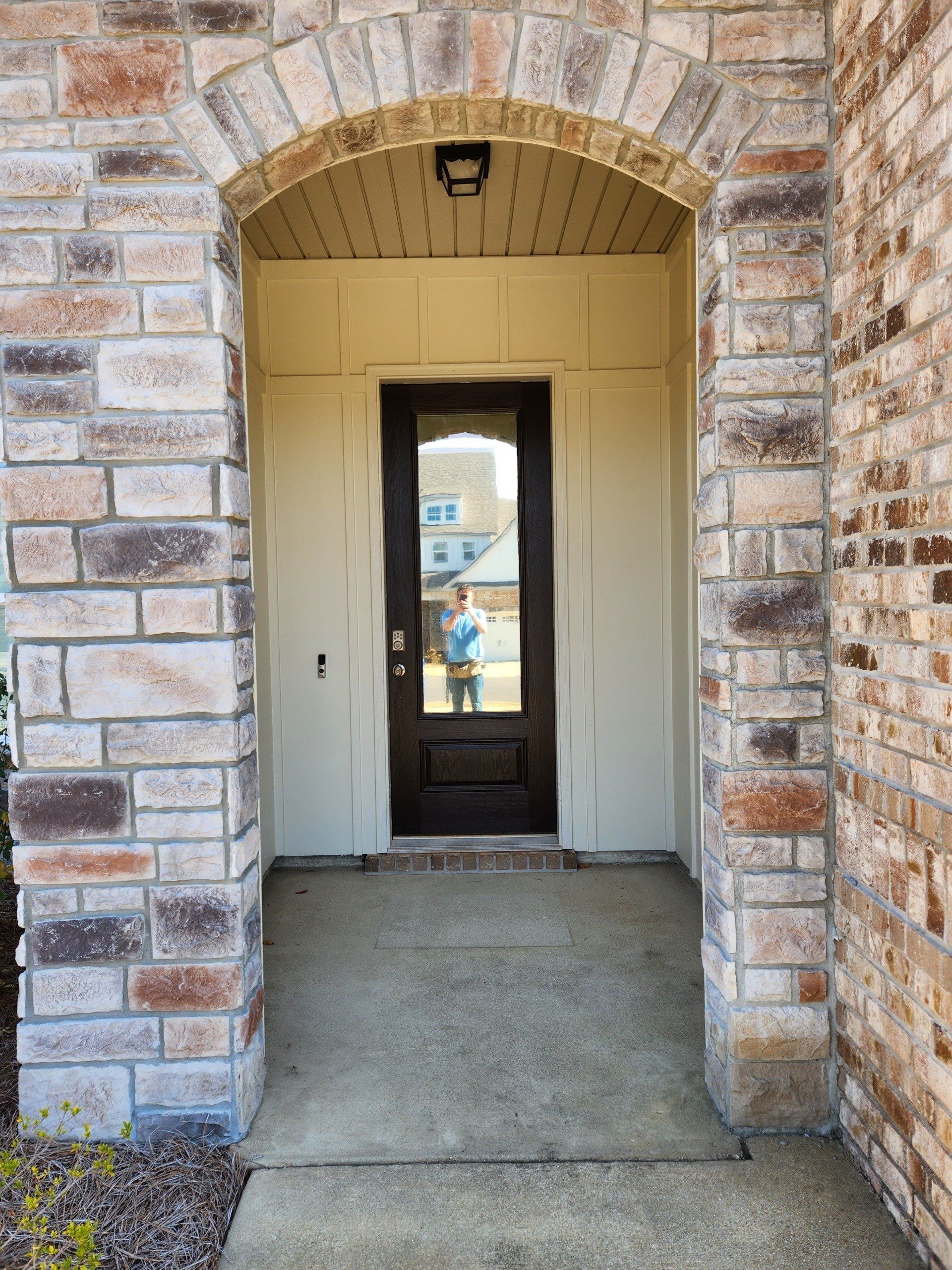 Residential glass door treatment - Privacy achieved. Bright UV-Sun glare distortion was also blocked inside this home with SPF ULTRA tint in Prattville, AL