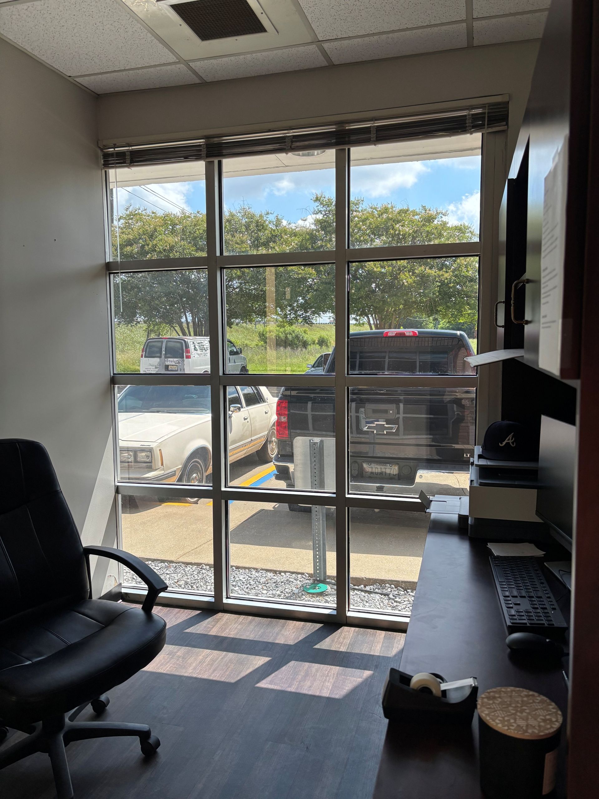 commercial tinting near me in Montgomery AL - Office window tint cut heat with UV Sun glare inside the Fire Station in Montgomery, AL.