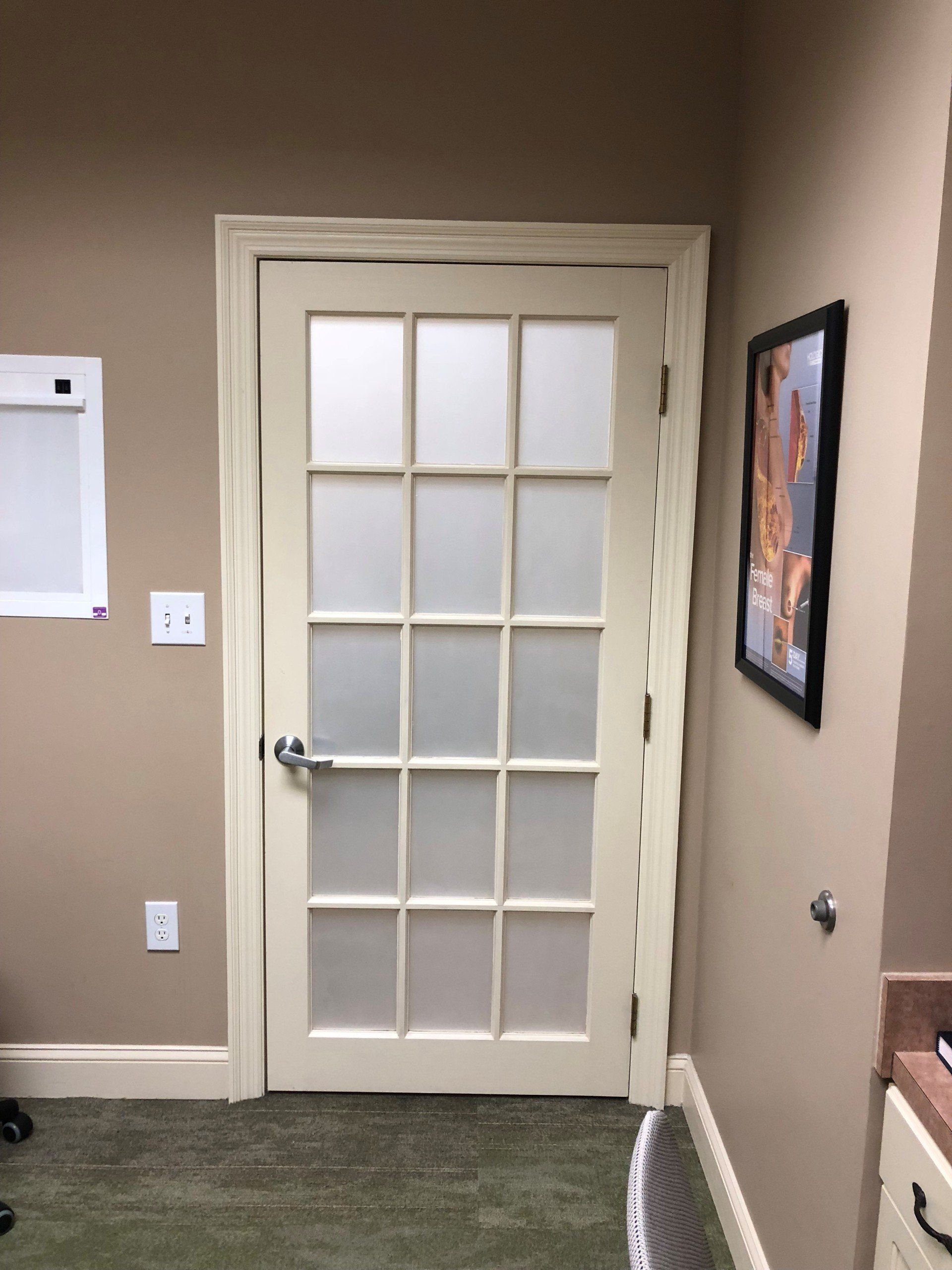 Security Tint Installed inside business 9-14-18 - Precision White Frost tint on interior glass door, window privacy tint