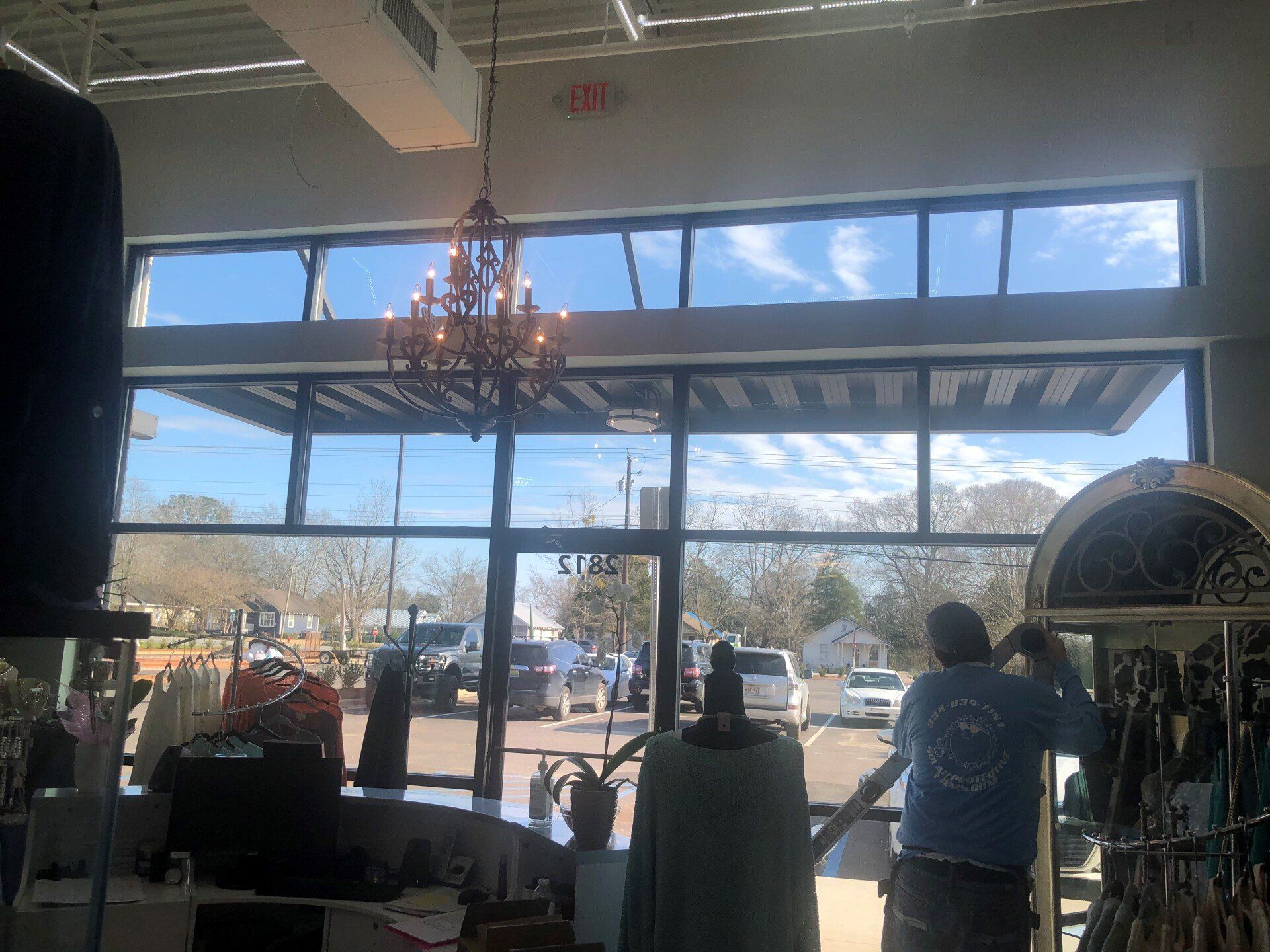 Store window tinting in Opelika AL - Bright UV Sun glare was cut with SPF storefront Tint in Opelika, AL