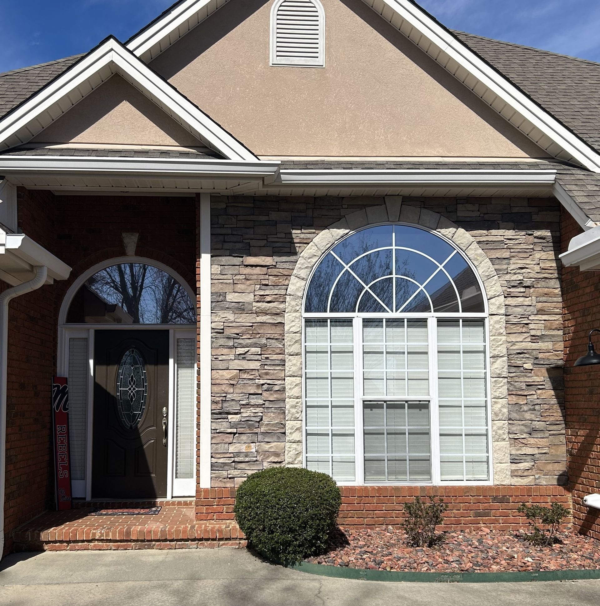 Over 85% Heat Gain blocked from home transom windows with SPF Platinum Rose Tint professionally installed. Prattville, AL