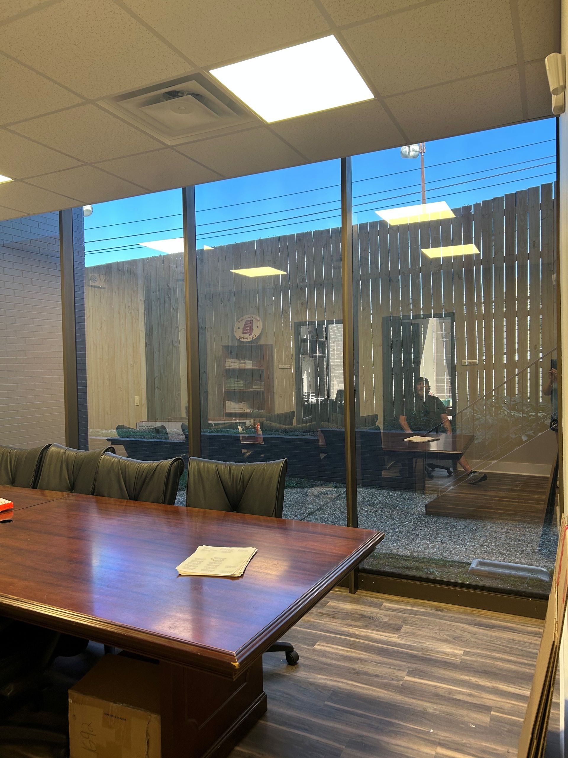 commercial window tinting Montgomery AL - SPF' Plus Tint adds even comfort and clarity all day long inside office meeting room windows. Montgomery AL
