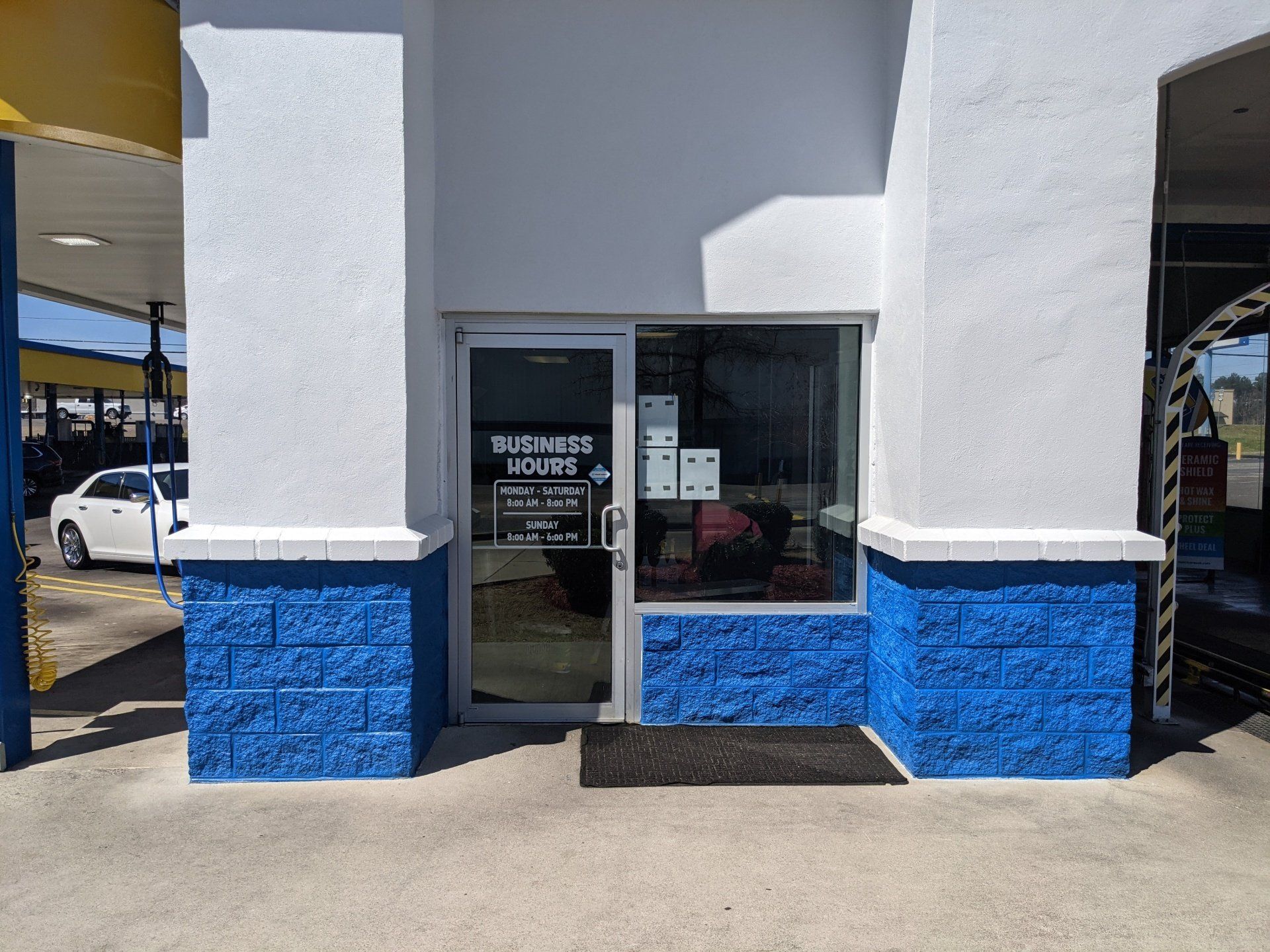 storefront tinting in Montgomery AL - The Bright Sun & UV was wrecking the environment at Marc1 Car Wash on 3.10.2021 in Montgomery, AL
