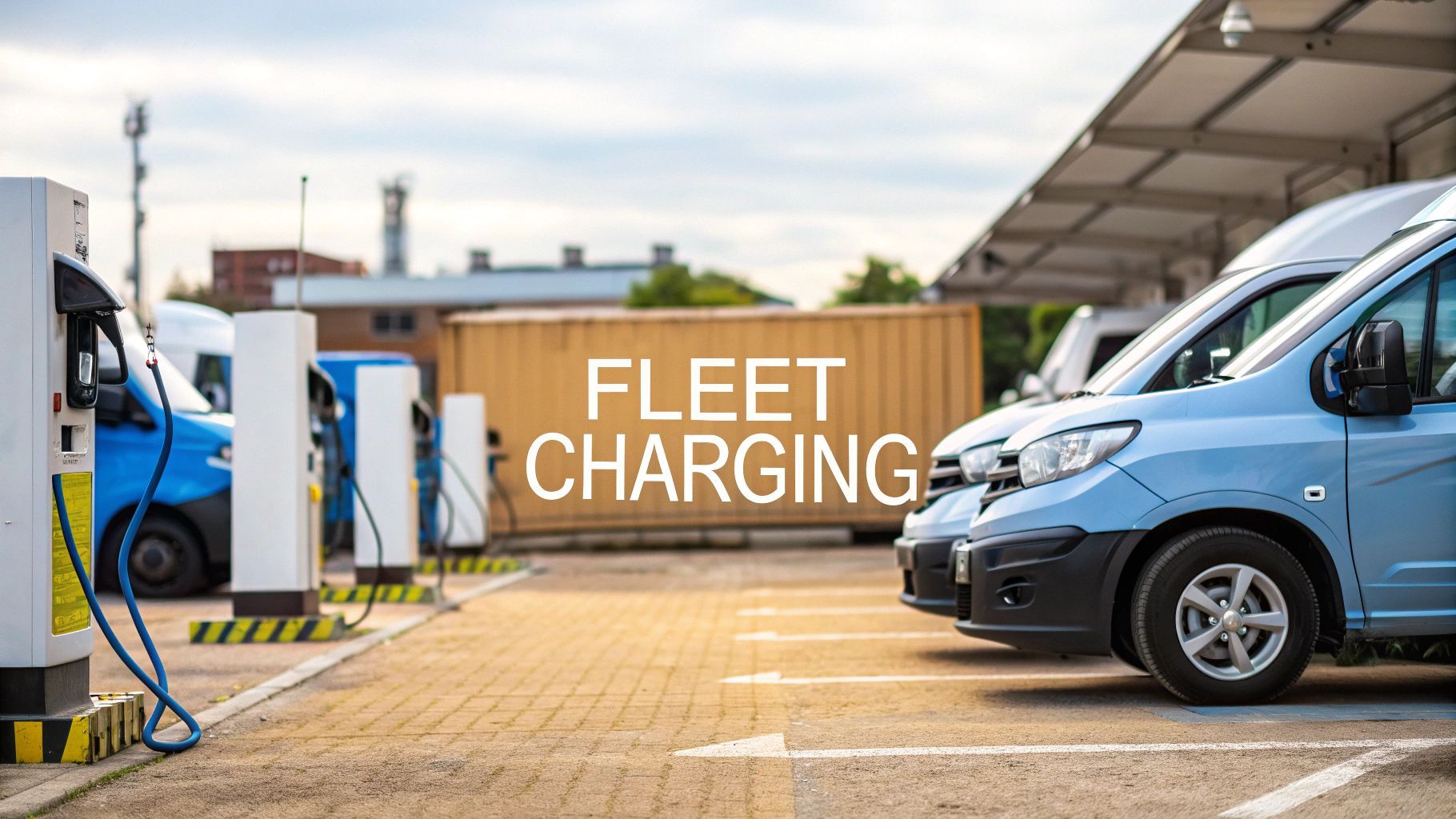 Electric fleet vehicles charging at a station.