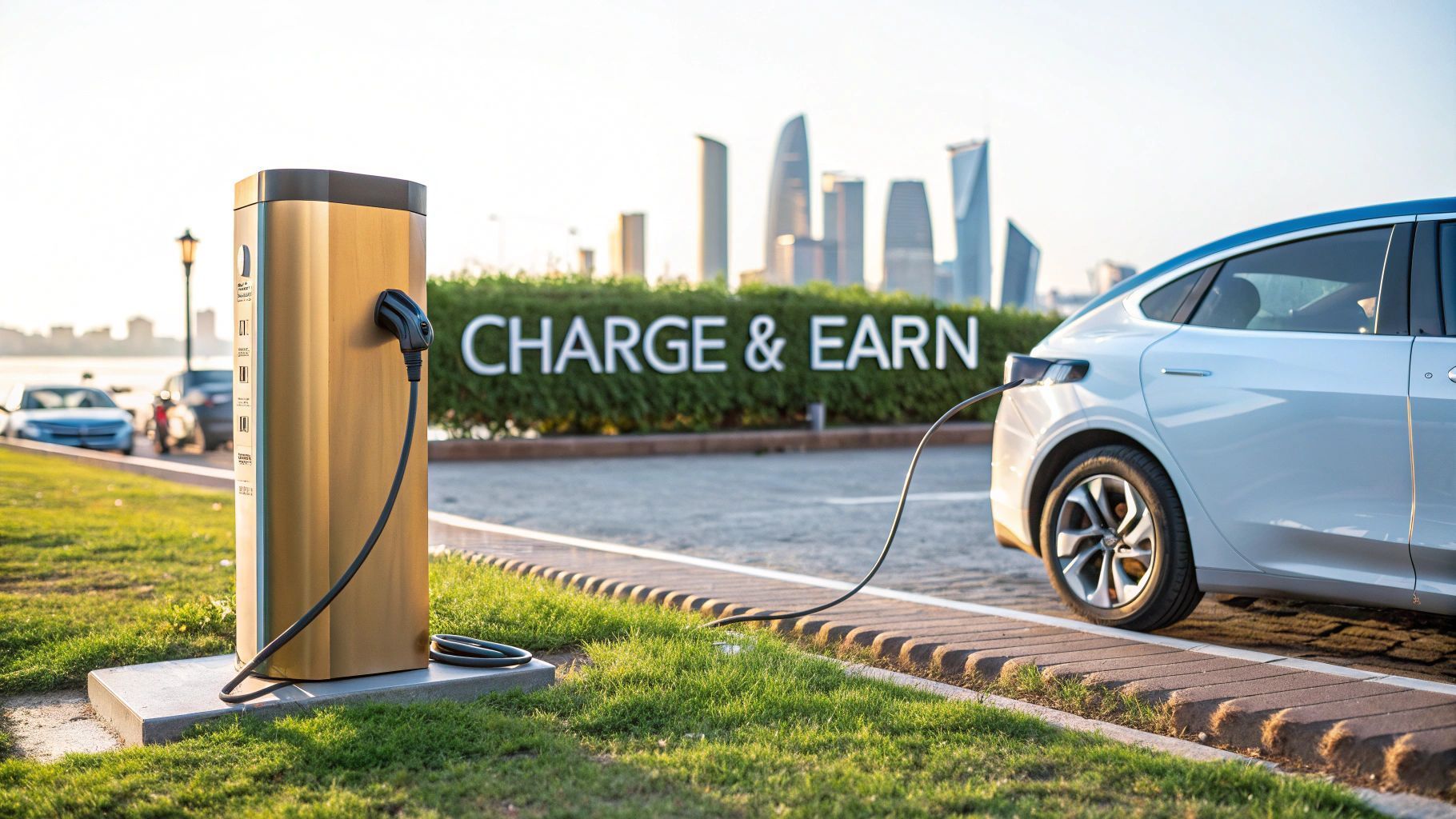 Electric car charging at a station, 