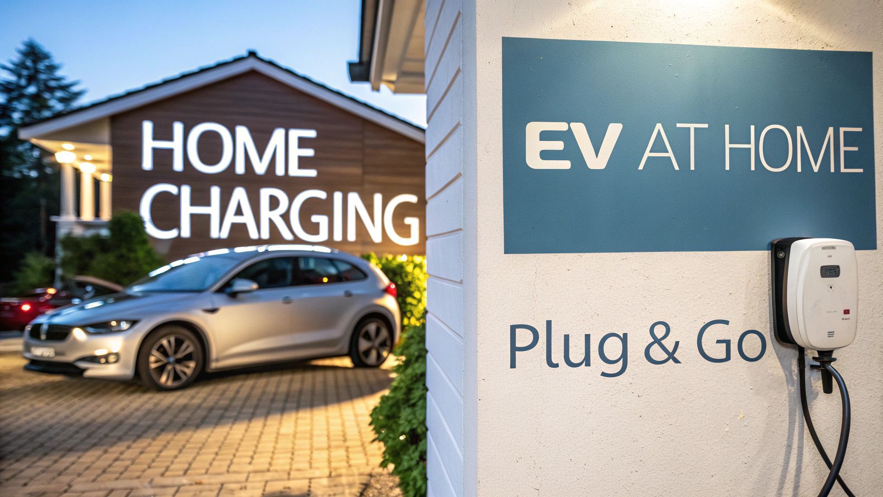Silver electric car charging at
