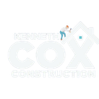 The logo for kenneth cox construction shows a man standing on top of a house.