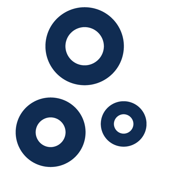 Trois cercles bleus avec un centre blanc sur fond blanc.