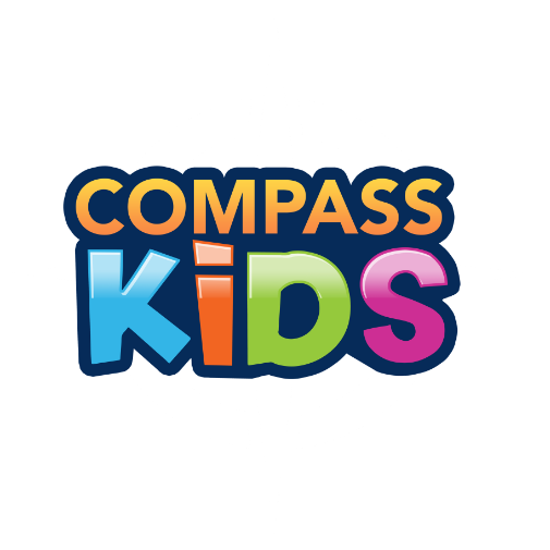 Compass Kids logo in blue, orange, green, and pink text on a white background
