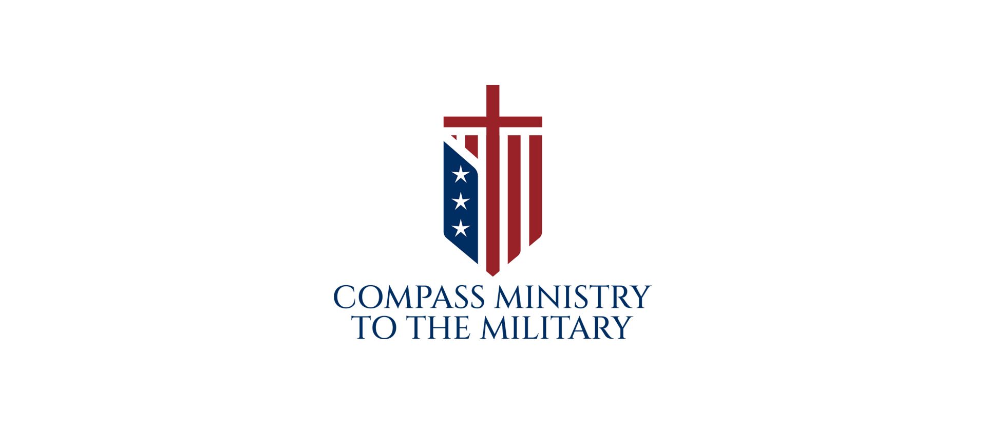 Logo: Cross atop flag-shaped design. Text: