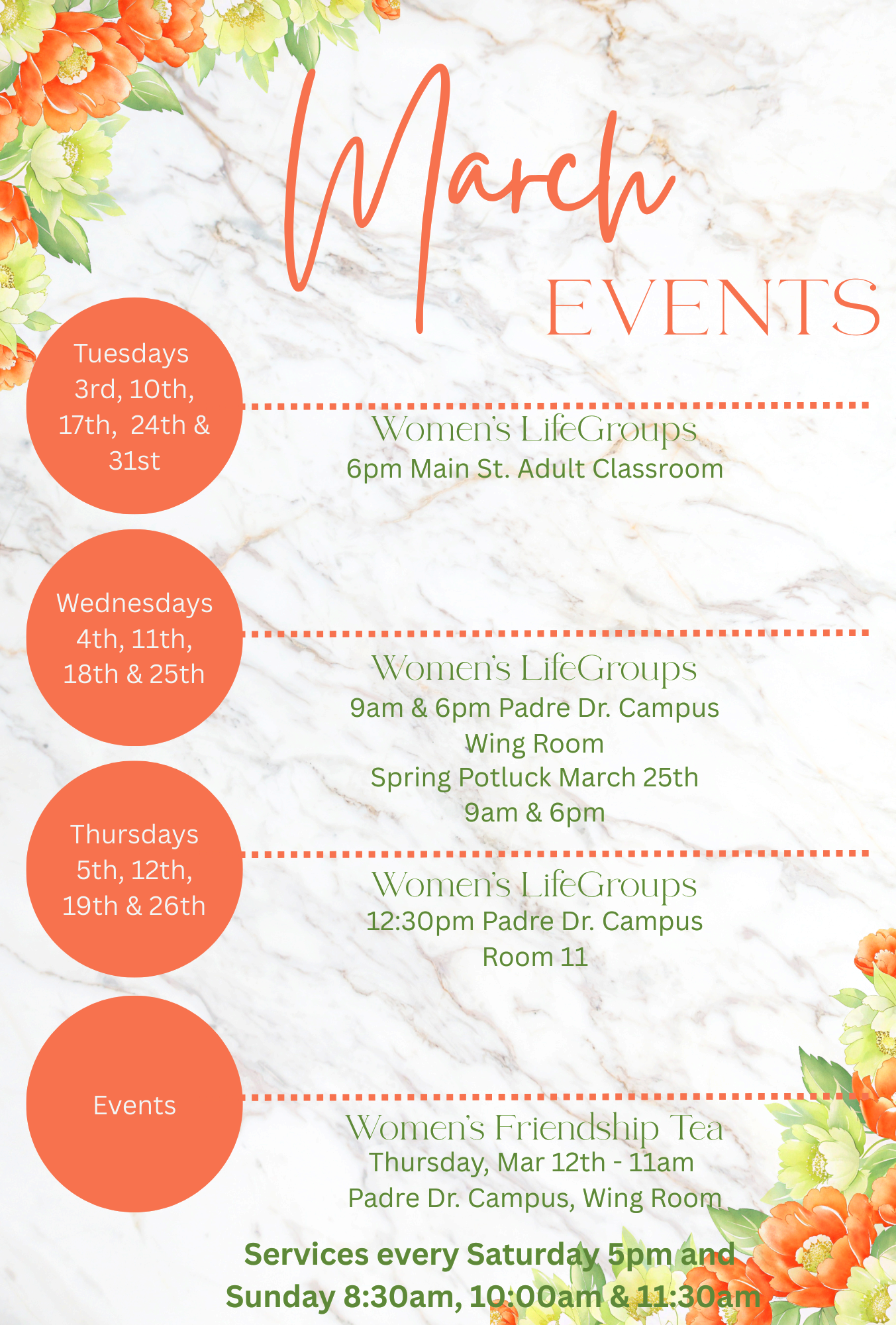 Pink and white flyer with 