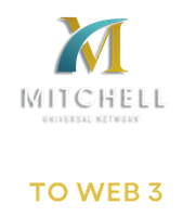 A logo for mitchell universal network to web 3