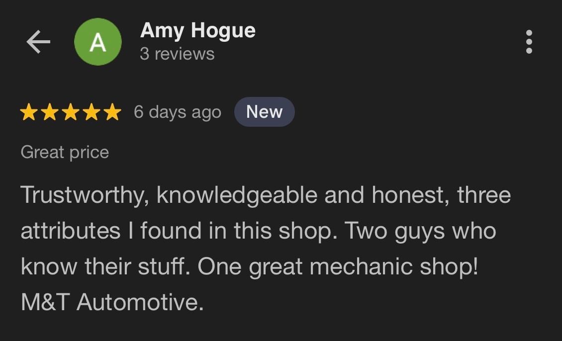 Amy Hogue's 5-star review for M&T Auto Shop in Nicholasville, KY