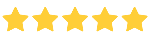 A row of five yellow stars on a white background.