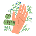 Go Green Hand. Flat cartoon colorful vector illustration.