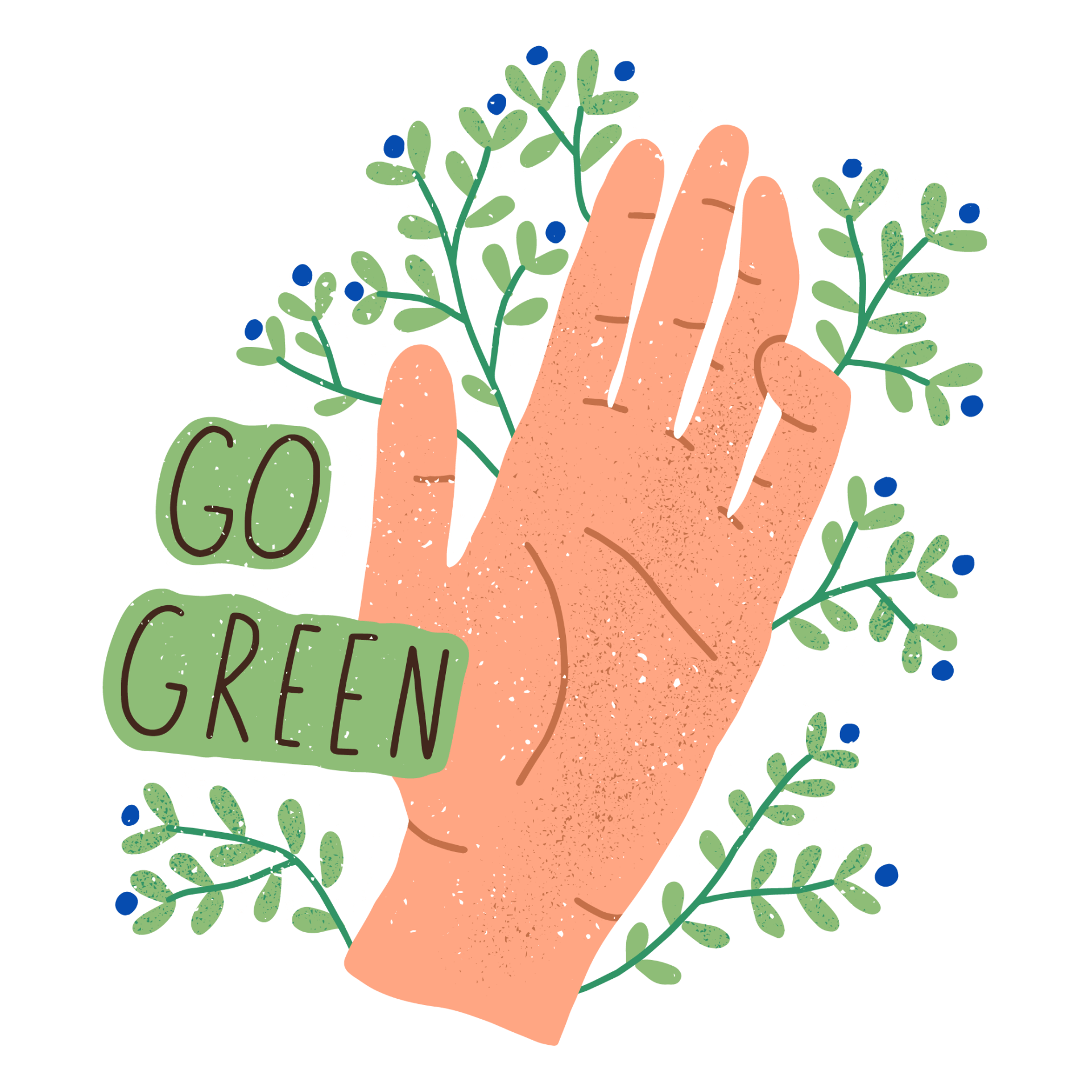 Go Green Hand. Flat cartoon colorful vector illustration.