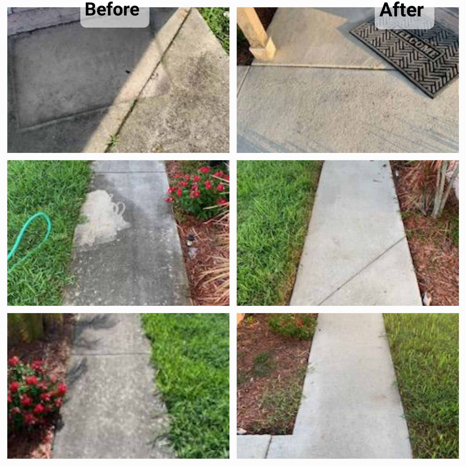 A collage of before and after photos of a sidewalk