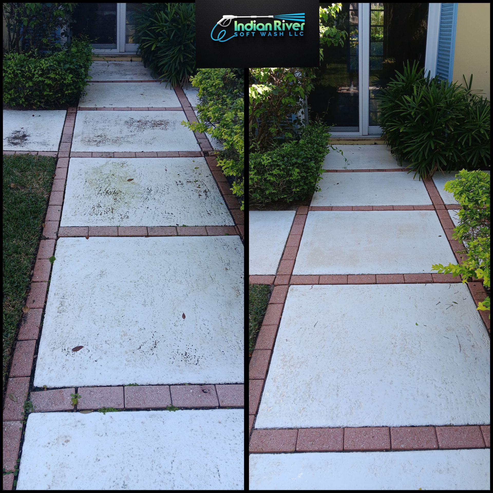 A before and after photo of a walkway