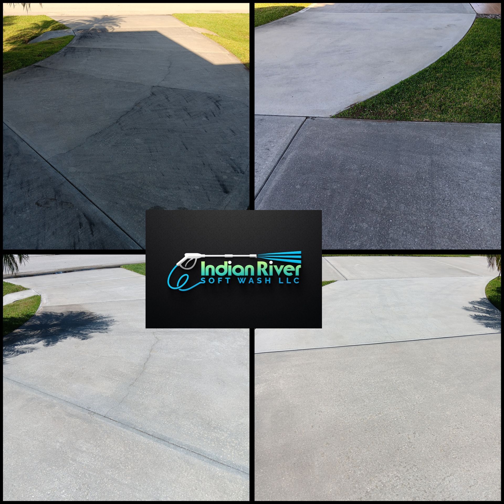 A collage of four photos of a driveway taken