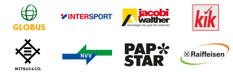 Eine Reihe von Logos auf weißem Hintergrund, darunter Pap-Star