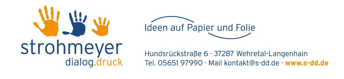 Ein Logo für Strohmeyer mit drei Händen darauf