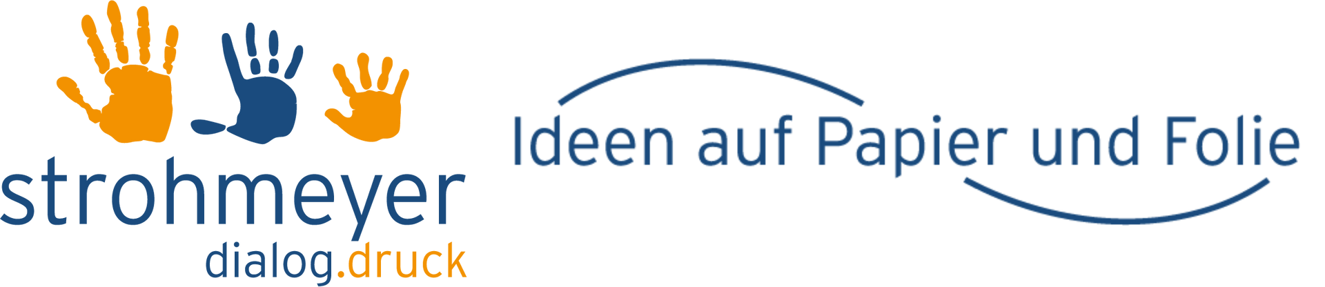 A logo for strohmeyer shows hands and the words 