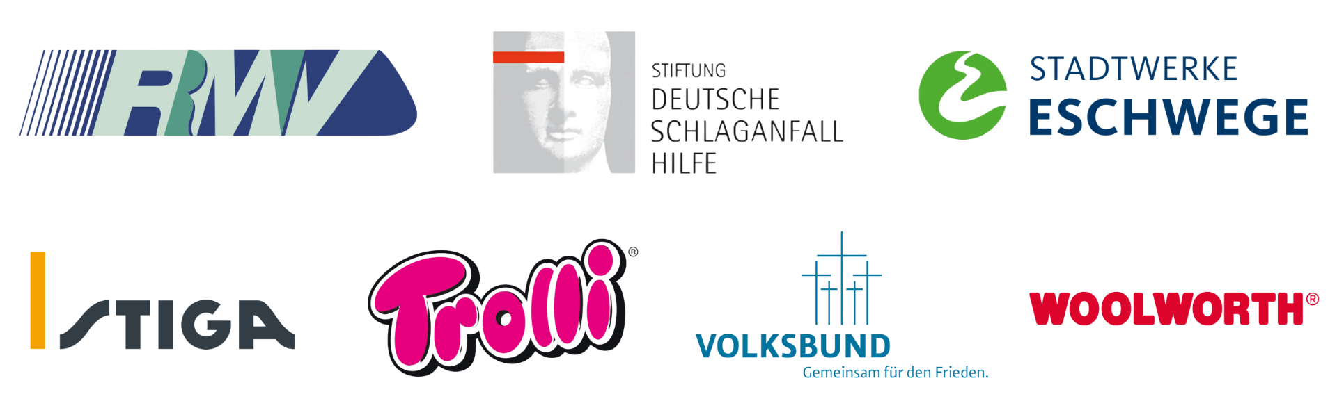 Eine Reihe von Logos, darunter Woolworth Troll und Eschwege
