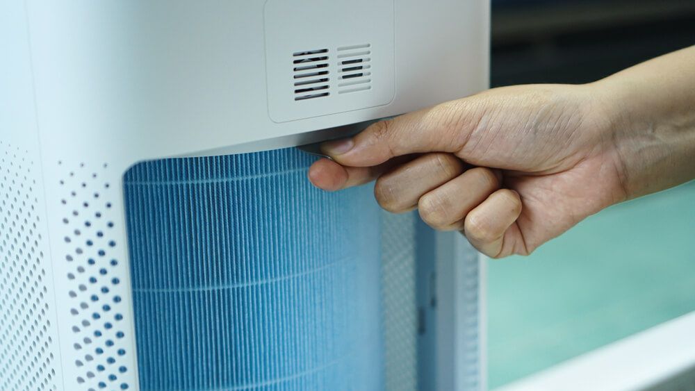 A Person Cleans a Filter on an Air Purifier — Refrigerated Technologies (QLD) Pty Ltd In Airlie Beach, QLD