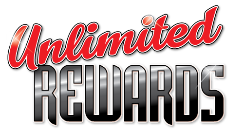 A red and black logo for unlimited rewards