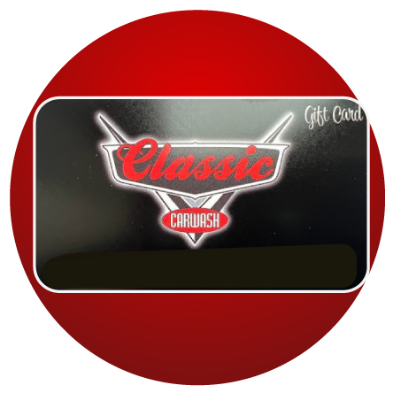 A classic carwash gift card in a red circle