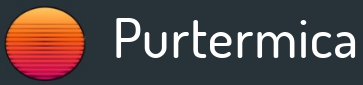 Logotipo de Purtermica con una puesta de sol estilizada. Texto blanco sobre fondo oscuro.