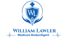 Blue William Lawler Medicare Broker/Agent logo with shield, cross, and caduceus icon