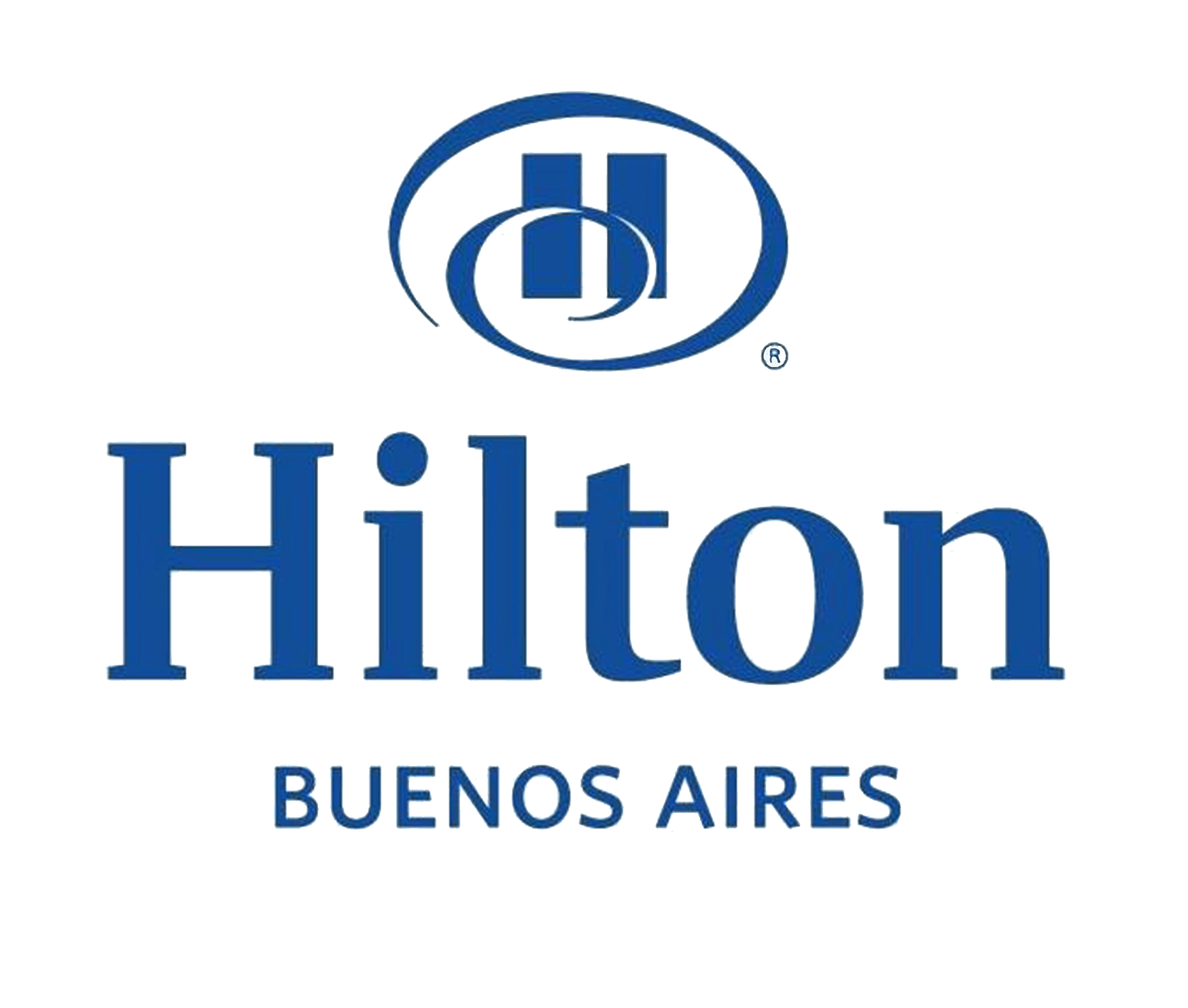 El logo de hilton buenos aires es azul y blanco.