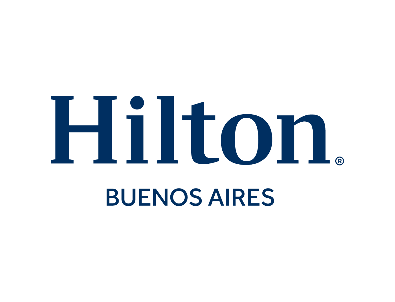 El logo de hilton buenos aires es azul y blanco.