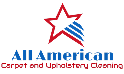 Logo for All American Carpet and Upholstery Cleaning: red star, blue stripes, blue text.