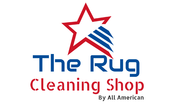 Logo for The Rug Cleaning Shop: Red star, blue/white stripes, blue text. 