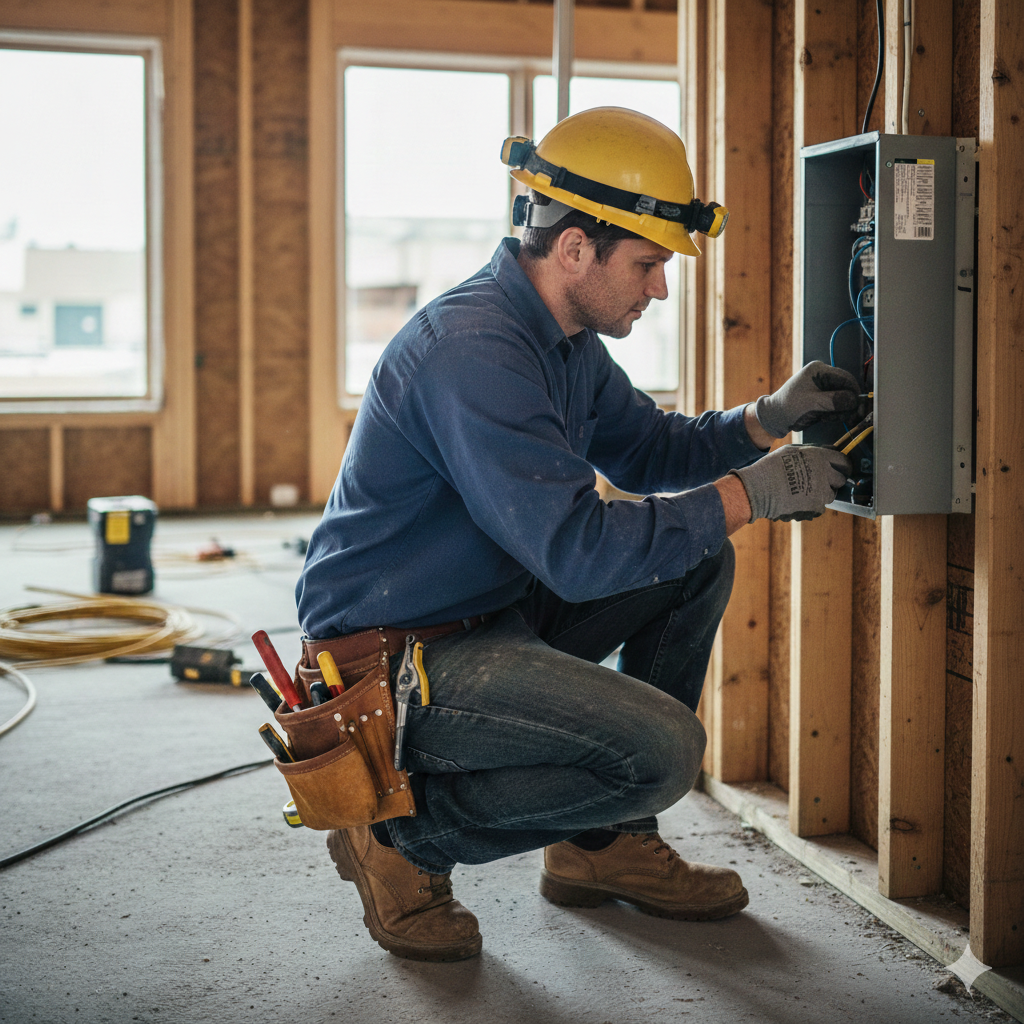 Focused HVAC technician performing a professional furnace installation on a light commercial job site. Candid documentary-style photography showing authentic craftsmanship
