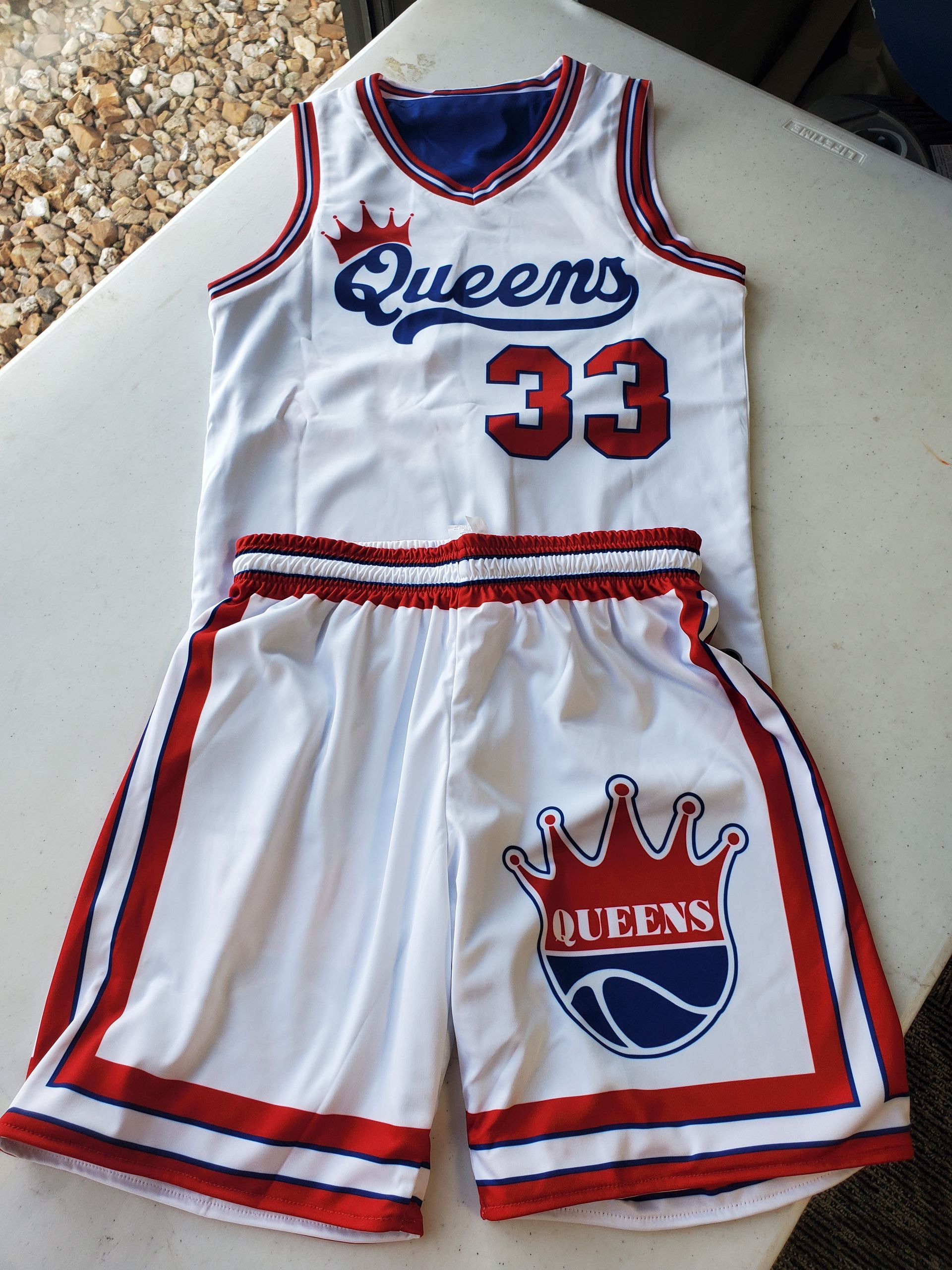 White and red basketball uniform