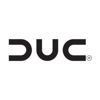 Black and white DUC logo with the letters connected. Registered trademark symbol.
