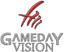 Gameday Vision logo: Red stylized symbol above gray text 