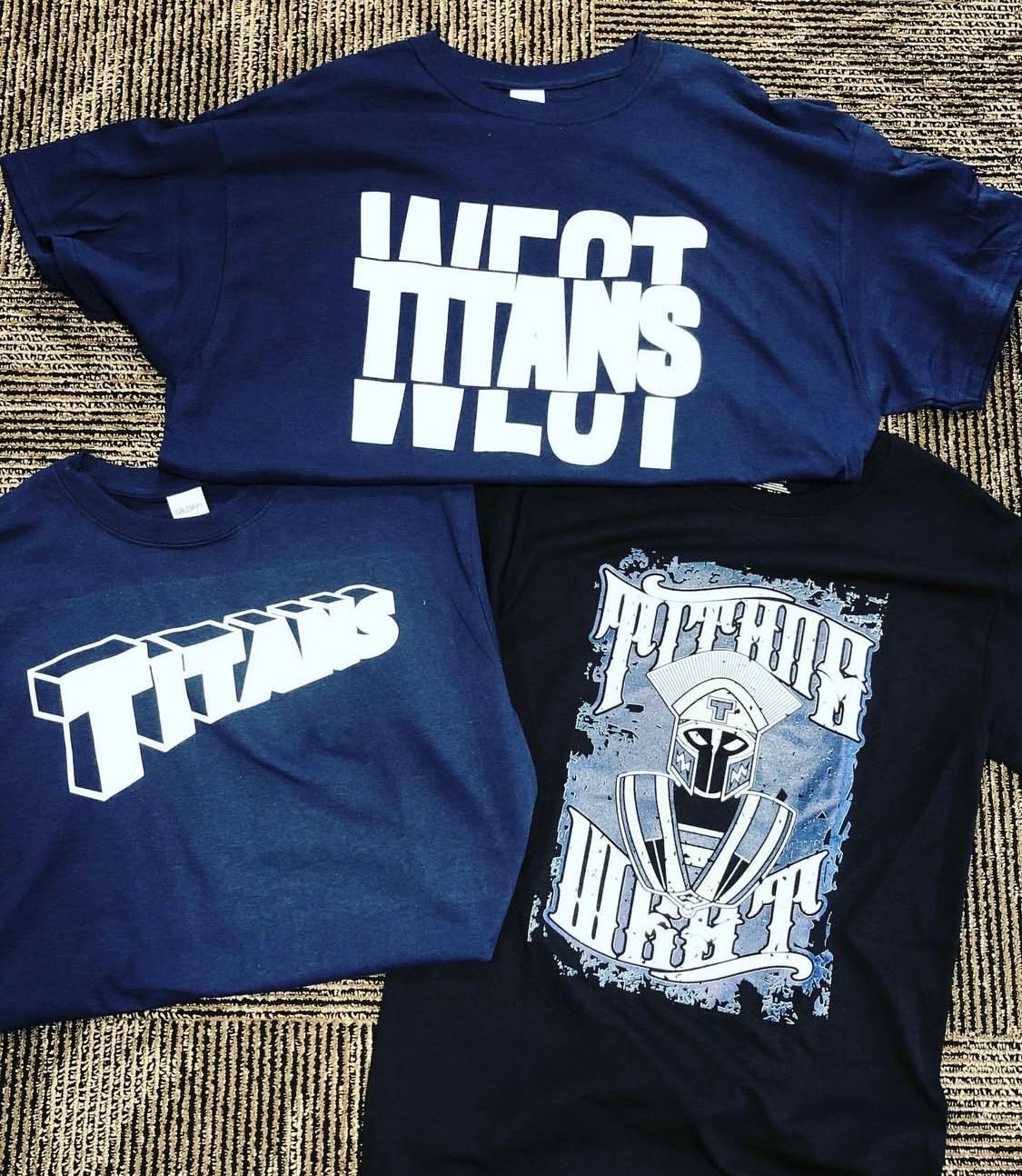 Three t-shirts: navy