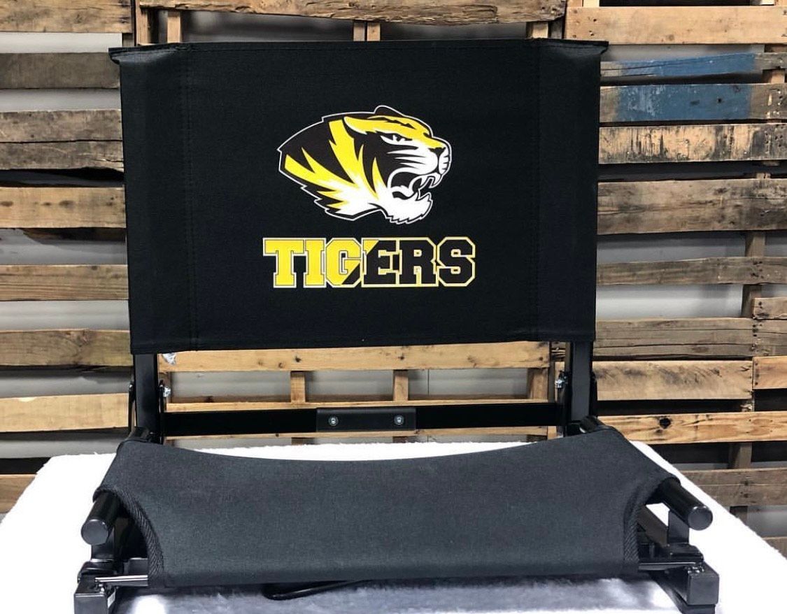 Black and yellow Missouri Tigers stadium seat with logo